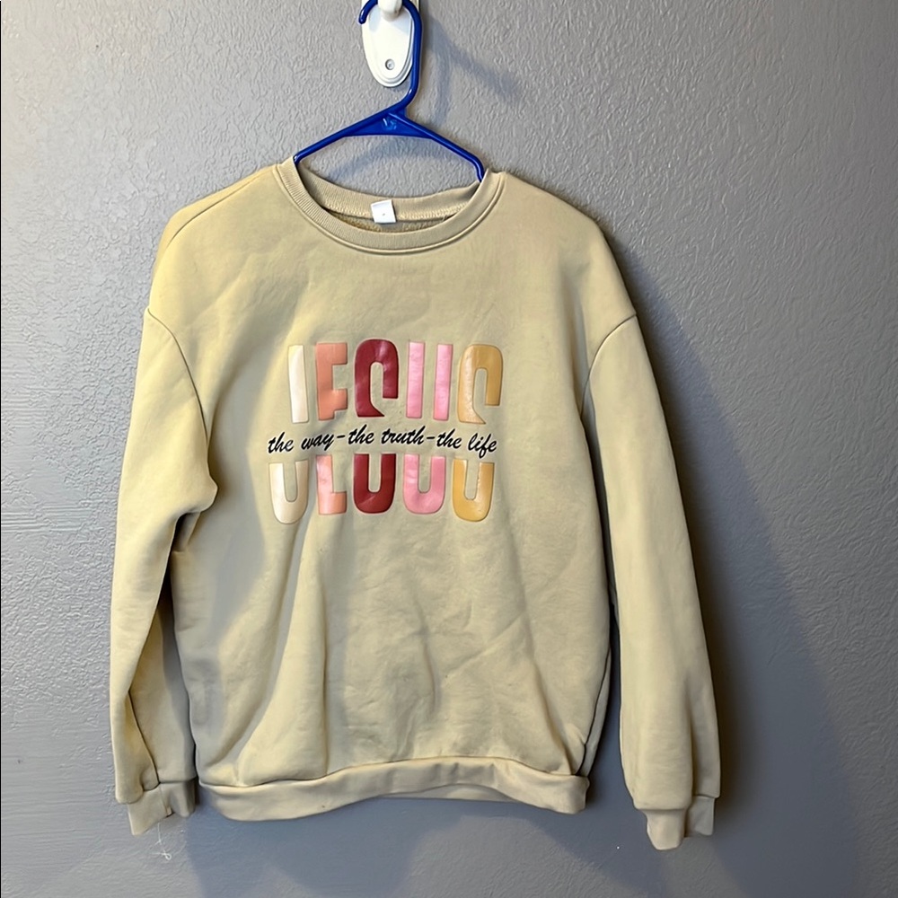 Cream Sweatshirt with Multicolor Text